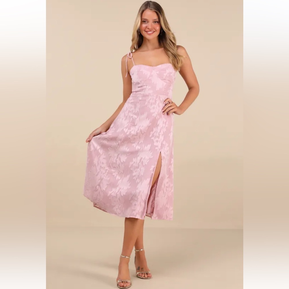 Lulu's Blush Pink Floral Midi Dress